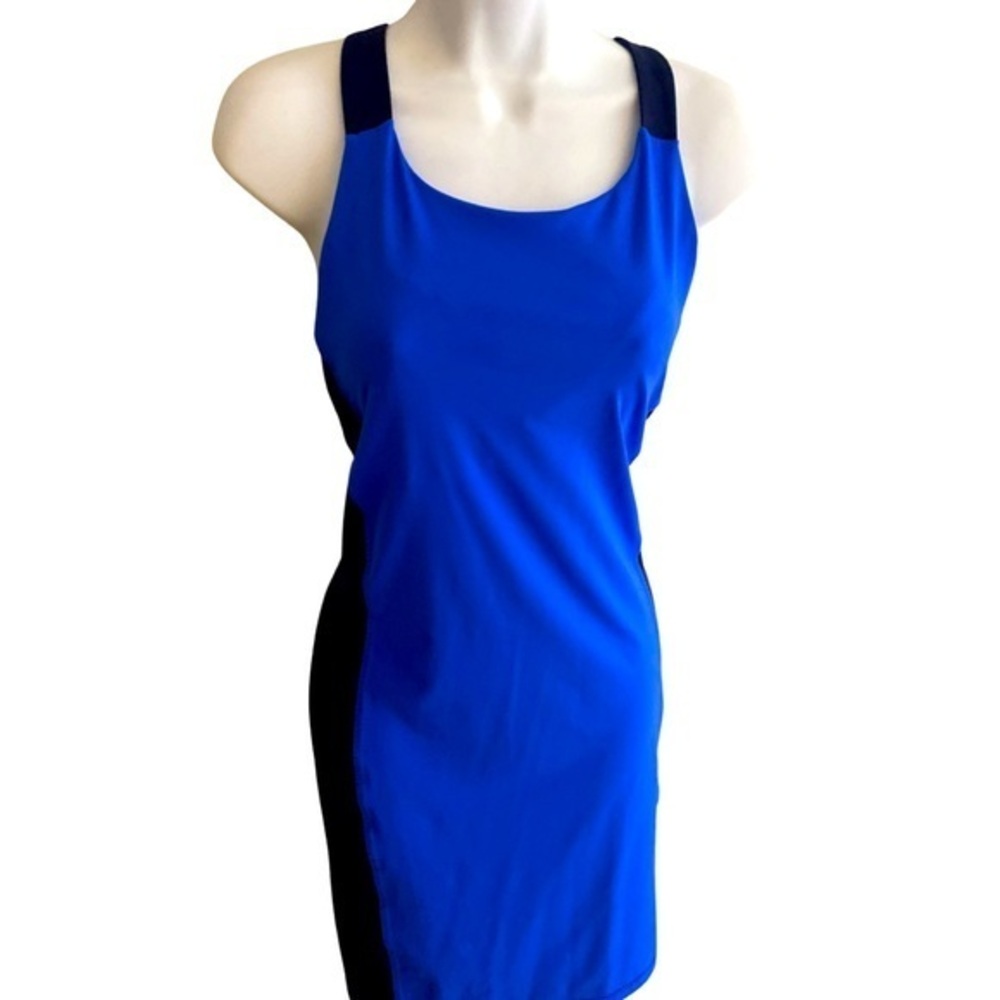 athleta Performance Dress - M blue , black , polyester spandex